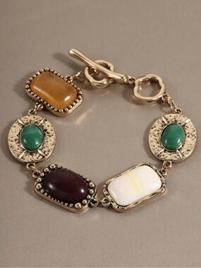 Vintage Mosaic Stone Link Bracelet